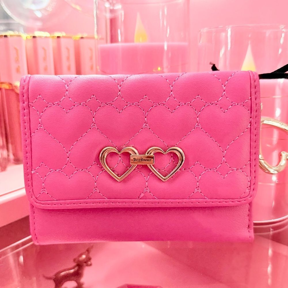 Juicy Couture Pink Heart Quilted Wallet Heart Charm Cute & Girly Fashion